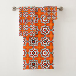 Orange and white geometric mandala pattern Towel Badhandtuch Set