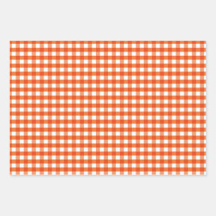 Orange and White Gingham Pattern Geschenkpapier Set