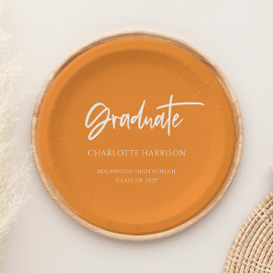 Orange and White Modern Script Graduation Party Pappteller