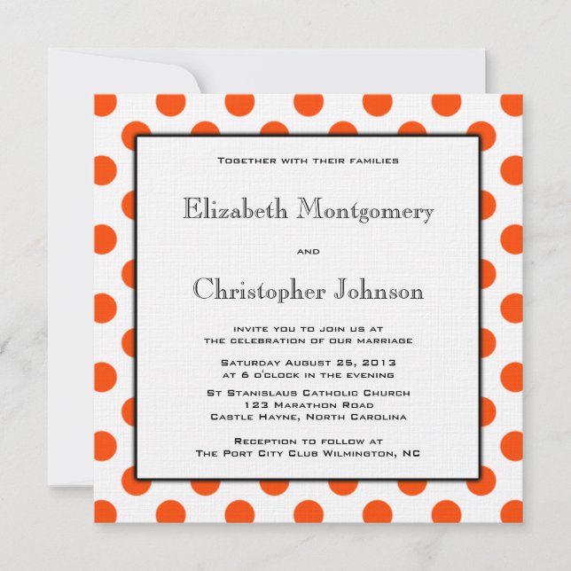 Orange and White Polka Dot Wedding Einladung (Vorderseite)