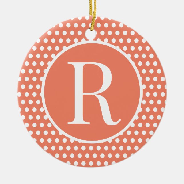 Orange Anfangsbuchstabe Polka Dot Keramik Ornament (Vorne)