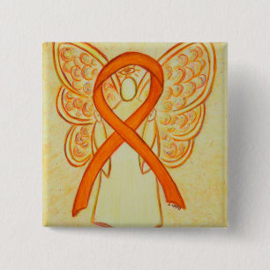 Orange Angel Awareness Ribbon Custom Art Buttone Button
