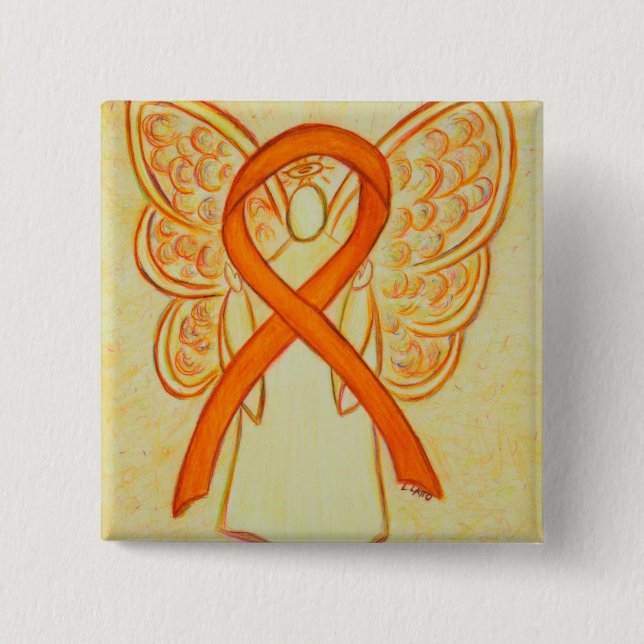 Orange Angel Awareness Ribbon Custom Art Buttone Button (Vorderseite)