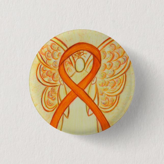 Orange Angel Awareness Ribbon Custom Art Buttone Button (Vorderseite)