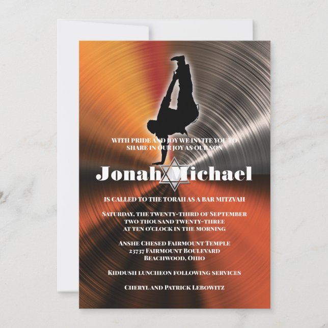 Orange Angesagt-Hop Tanztänzer Bar Mitzvah Einladu Einladung (Vorderseite)