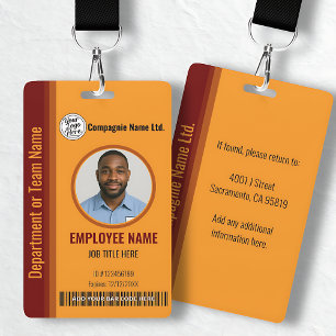 Orange anpassbare Firmen-ID-Karte mit Foto Ausweis