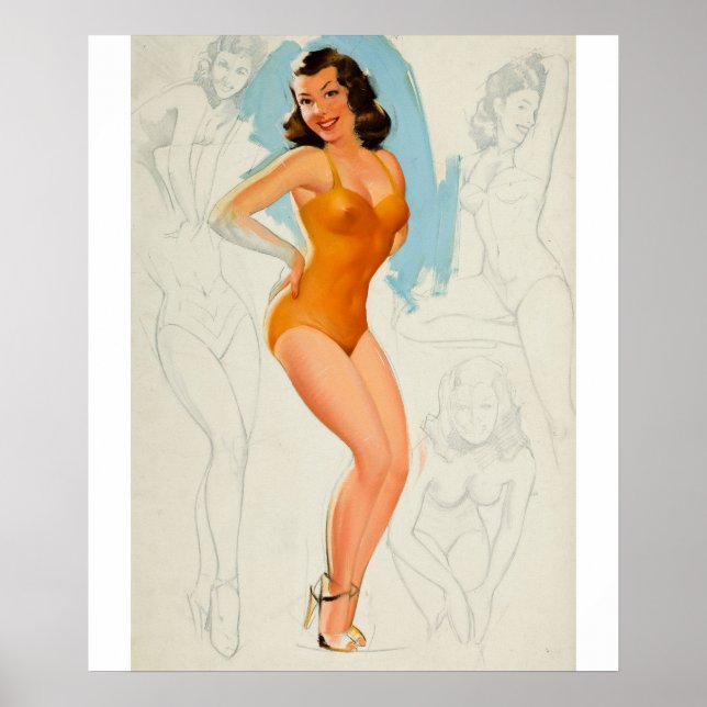 Orange Anzug mit Skizzen Button Up Art Poster (Vorne)