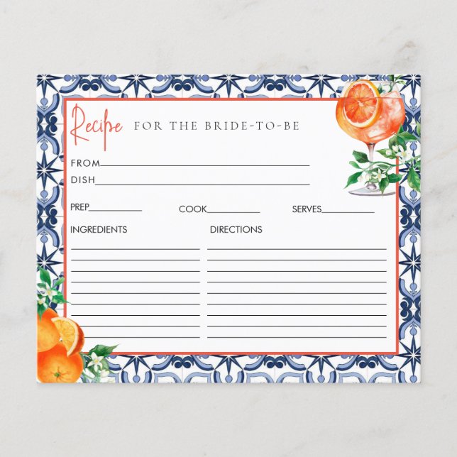 Orange Aperol Spritz Brautparty Rezept Card (Vorderseite)