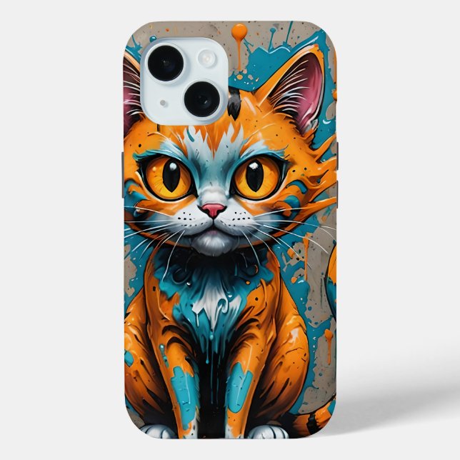 Orange Aqua/Aquamariner Spritzer Katze Case-Mate iPhone Hülle (Rückseite)