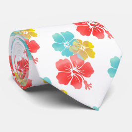 Orange/Aqua/Gelber Hibiskus/Hawaiianische Blume Krawatte