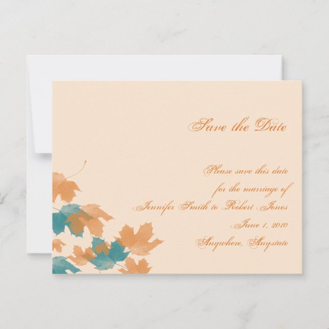 Orange Aqua Herbstmapfelleaf Save the Date (Vorderseite)