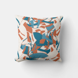 Orange Aqua Turquoise Swirling Floral auf Off-whit Kissen