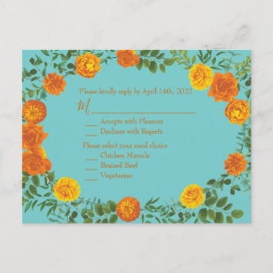Orange & Aqua Wedding Modern Floral Postkarte