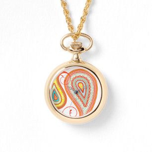 Orange Aqua Yellow Paisley Modernes Muster Armbanduhr