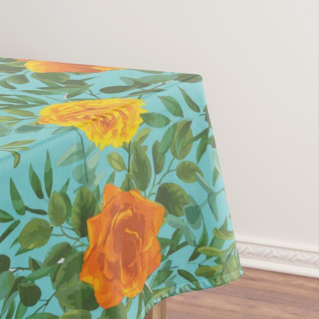 Orange & Aquamarin Aqua Peony Rose Blumenzwiese Tischdecke (Beispiel)