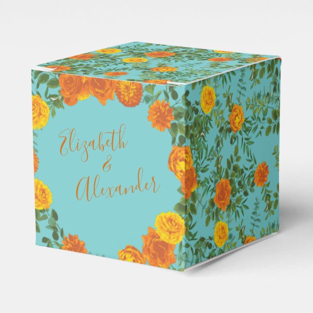 Orange Aquamarin Aqua Peony & Rose Hochzeit der Bl Geschenkschachtel (Vorderseite)