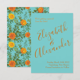 Orange & Aquamarin Aqua Peony Rose Hochzeitstag Re Einladung