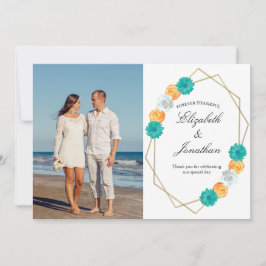 Orange Aquamarin Floral Geometric Wedding Dankeskarte