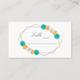 Orange Aquamarin Floral Geometric Wedding Platzkarte