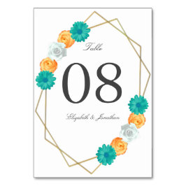 Orange Aquamarin Floral Geometric Wedding Tischnummer