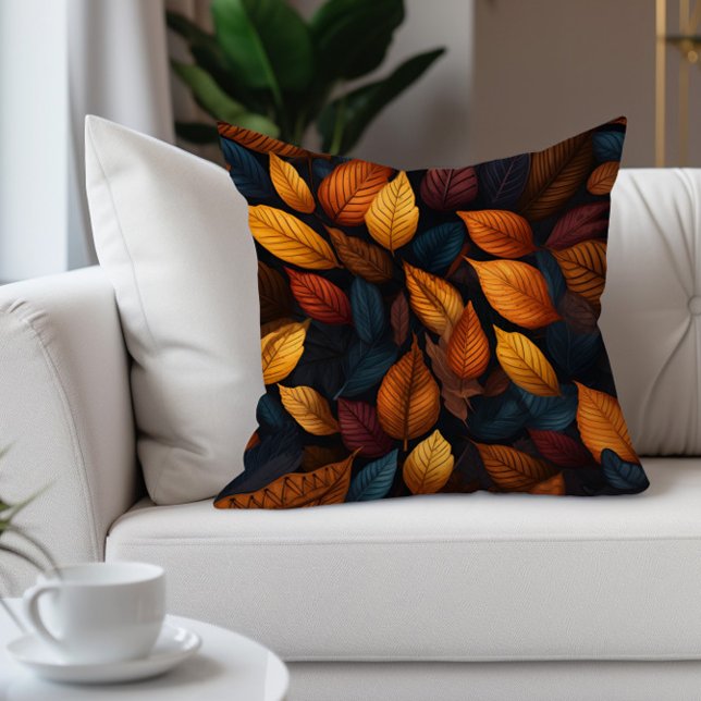 Orange Aquamarin Herbst Herbstleaves Kissen (Warm burnt orange fall/autumn leaves decorator pillow)