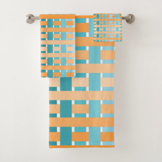 Orange-Aquamarin Kariert Badhandtuch Set