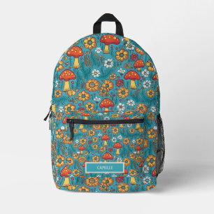 Orange Aquamarin Mushrooms Monogram Name Camp Scho Bedruckter Rucksack