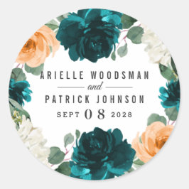 Orange Aquamarin Türkis Blau Elegante Hochzeit der Runder Aufkleber