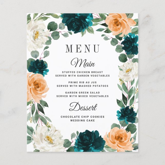 Orange Aquamarin Türkis Blue Boho Wedding Menu Car (Vorderseite)