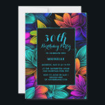 Orange Aquamarine Lila Neon Blume 30. Geburtstag Einladung<br><div class="desc">Orangefarbene,  aquamarine,  lila und grüne Neonblüte 30. Geburtstagsfeier Party Einladung. Diese Einladungen können für jeden beliebigen Alter angepasst werden. Kontaktieren Sie mich,  um Hilfe bei Ihren Anpassungen zu erhalten oder um zusätzliche Matching oder Koordination von Zazzle Produkten für Ihre Feier zu beantragen.</div>