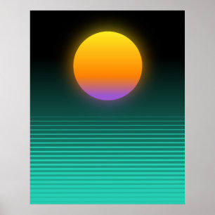 Orange + Aquamarine Vaporwave tropische Sonnenunte Poster