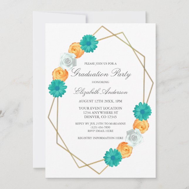 Orange Aquamariner, geometrischer Abschluss Einladung (Vorderseite)