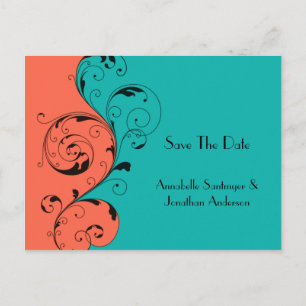 Orange aquamariner schwarzer Wirbel Save the Date Ankündigungspostkarte
