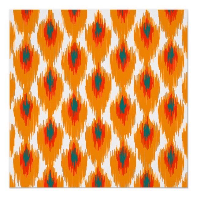 Orange Aquamarines Abstraktes Tribal Ikat Diamond  Poster (Vorderseite)