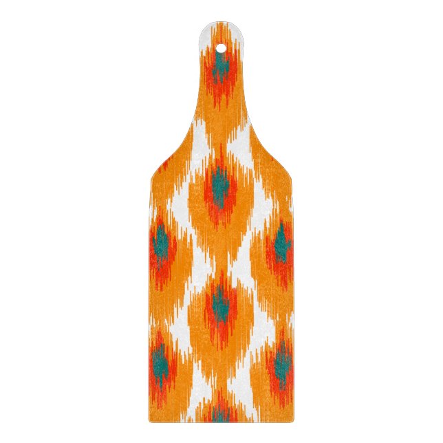 Orange Aquamarines Abstraktes Tribal Ikat Diamond  Schneidebrett (Vorderseite)