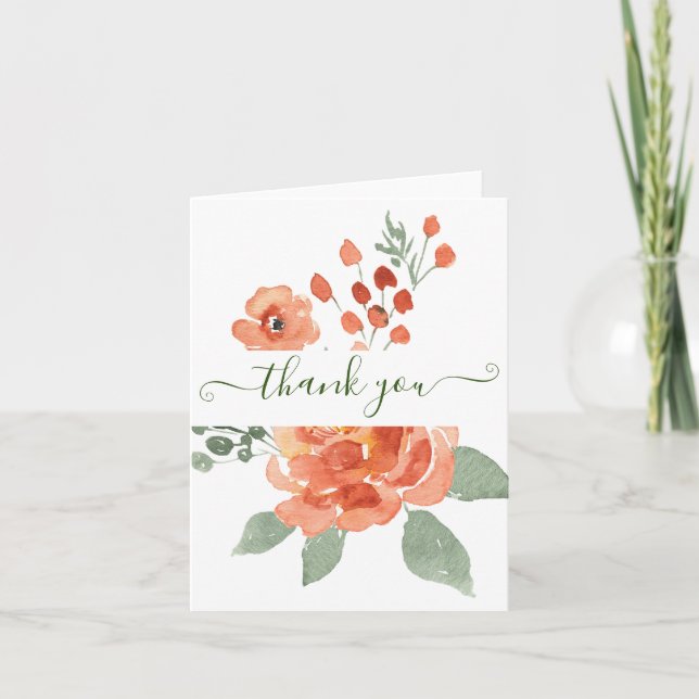 Orange Aquarell floral personalisiert vielen Dank Dankeskarte (Vorderseite)