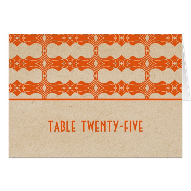 Orange Art Deco Border Tischnummer Card (Vorderseite (Horizontal))