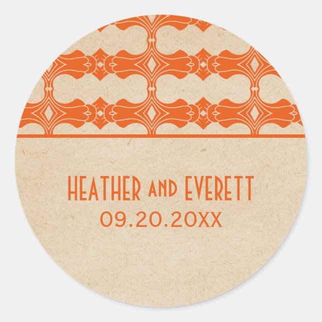 Orange Art Deco Border Wedding Stickers (Vorderseite)