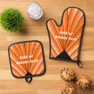 Orange Art Deco Design Personalisiert Ofenhandschuh & Topflappen-Set