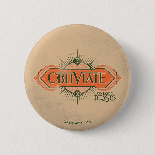 Orange Art Deco Obliviate Zaubergraphie Button (Vorderseite)