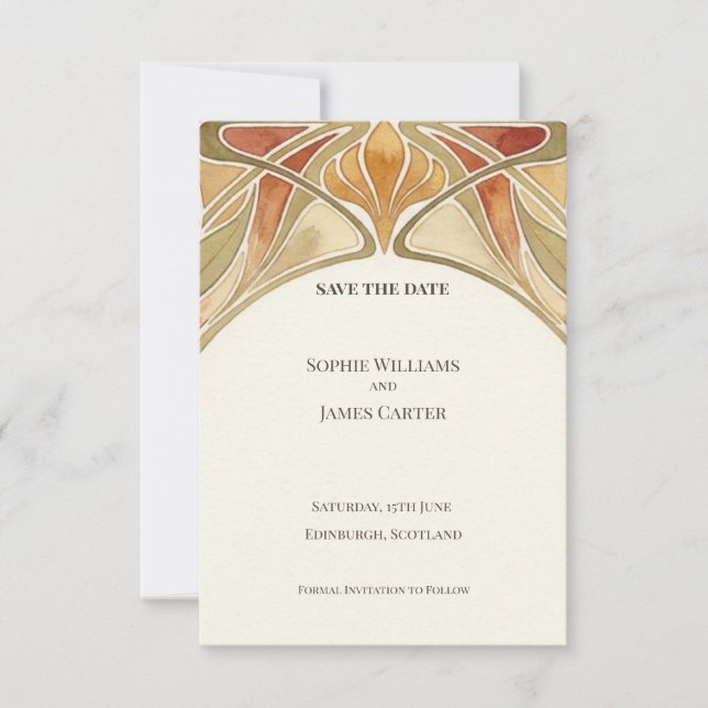 Orange Art Nouveau Save The Date (Vorderseite)