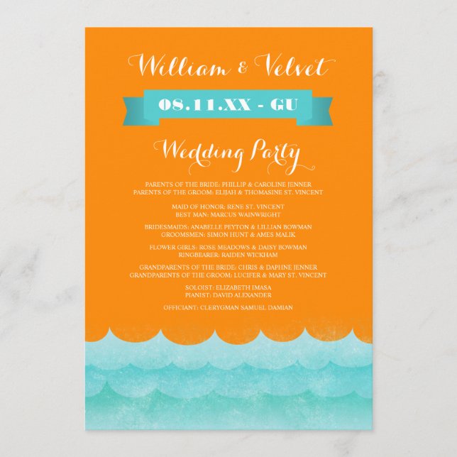 Orange at Sea Nautical Weddingprogramme Programm (Vorderseite)