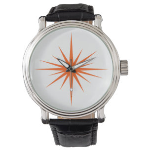 Orange Atomic Sternexplosion Mitte Jahrhundert Mod Armbanduhr