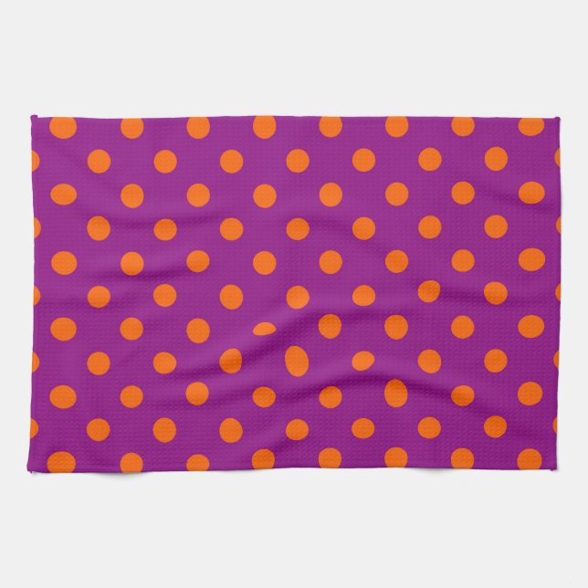 Orange auf Lila Polka Dots Design Geschirrtuch (Horizontal)