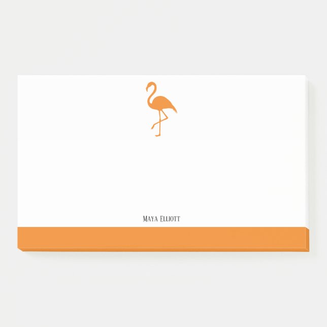 Orange auf weißem Flamingo und Grenze mit dem Name Post-it Klebezettel (Vorderseite)