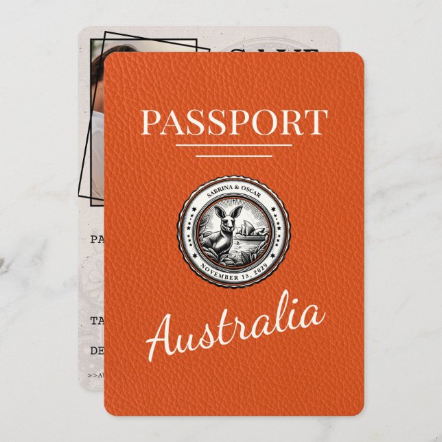 Orange Australia Passport Save the Date (Vorne/Hinten)