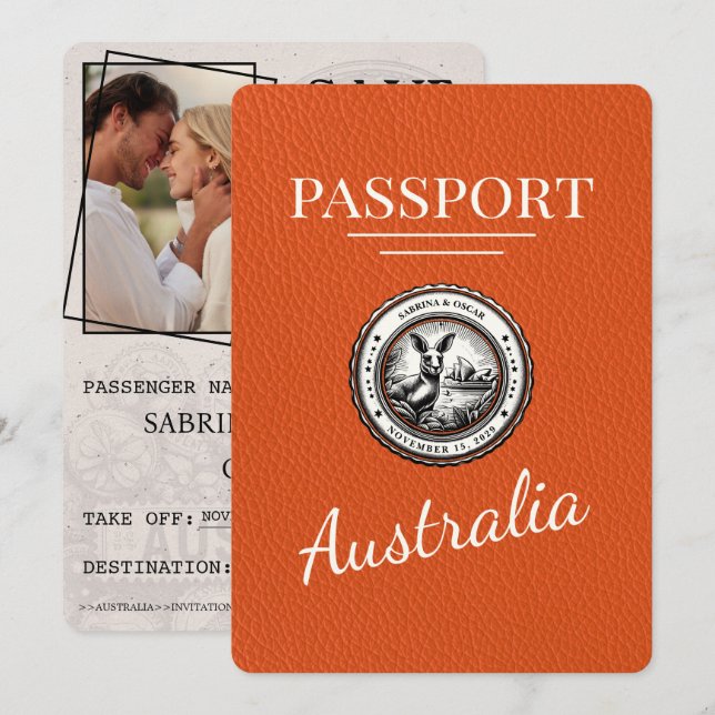 Orange Australia Reisepass Save The Date (Vorne/Hinten)