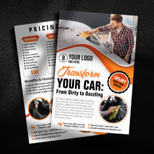 Orange Auto-Wasch-Wachs-Autodetailing-Service Flyer