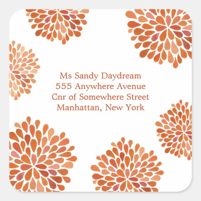 Orange Autumn Bloom Burst Address Sticker (Vorderseite)