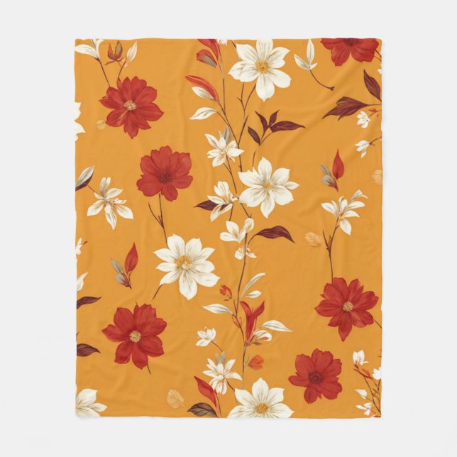 Orange Autumn Boho Vintages Blumenmuster Fleecedecke (Vorderseite)